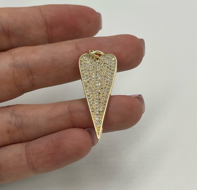 Подвеска сердце с фианитами размер 36*14,5